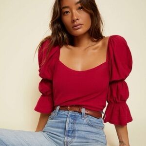 Nation LTD XS Hillary Romance Tee Heartbreaker Magenta Pima Cotton Puffy Sleeve